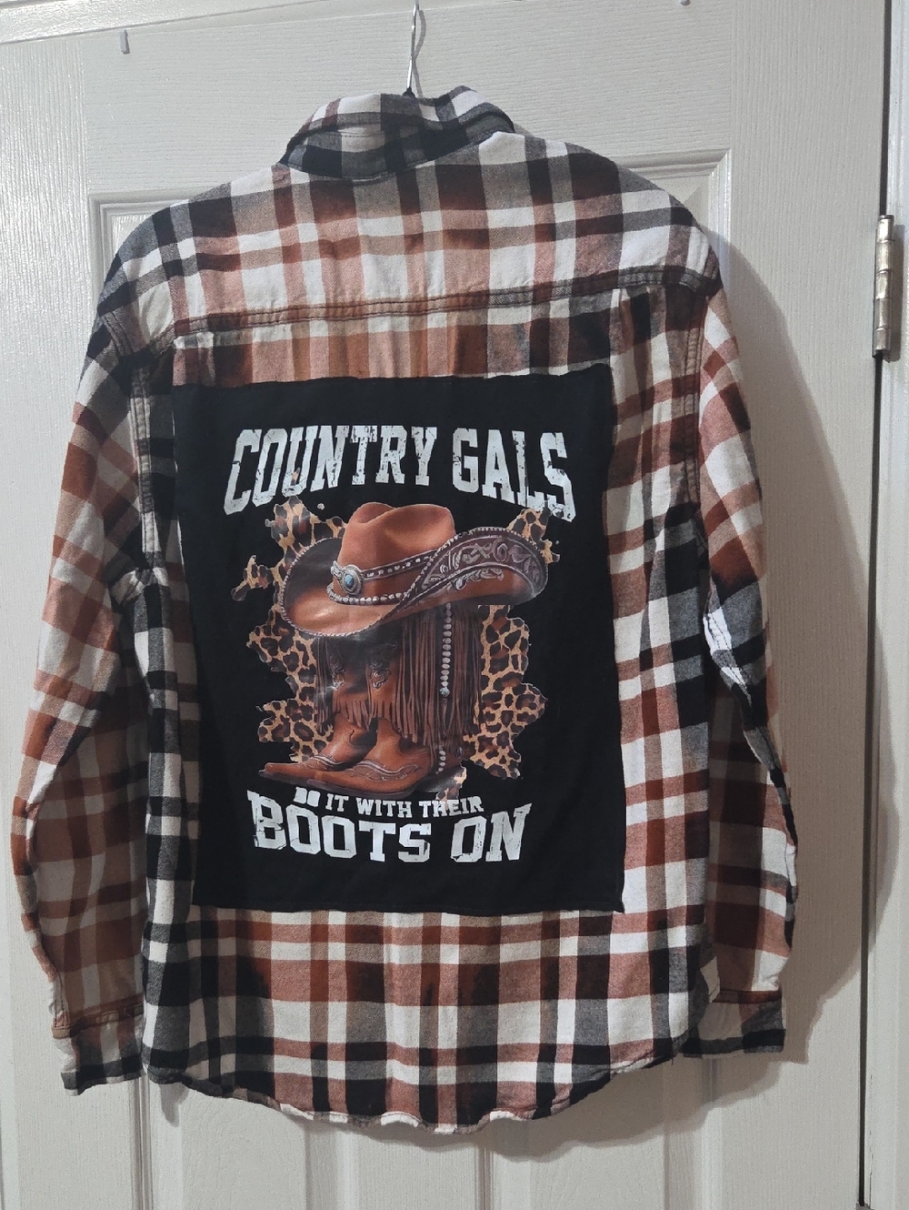 George Brown Black White Plaid Button Down Shirt with Altered Country Gals Shirt